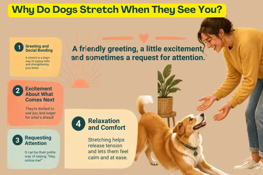 why do dogs stretch when they see you